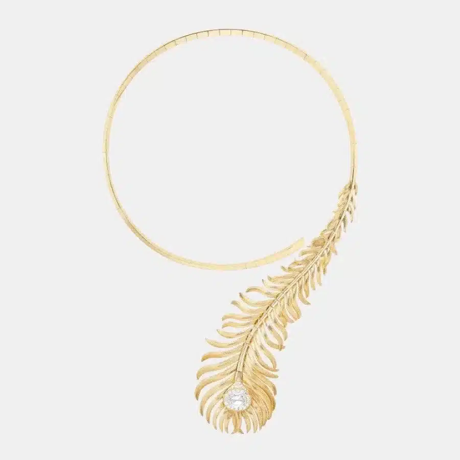 Collier Plume de Paon Boucheron en or jaune, diamant 1.23ct — photographie du modèle, cote d’occasion GOLDMARKET