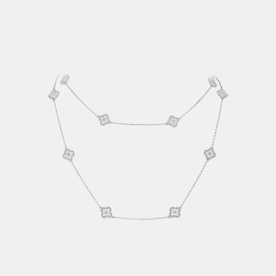 Collier Sweet Alhambra Van Cleef & Arpels en or blanc, diamant 1.3ct 16 motif — photographie du modèle, cote d’occasion GOLDMARKET