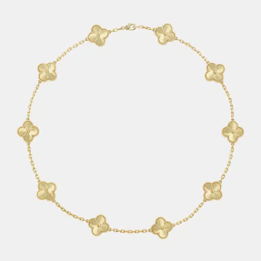 Collier Vintage Alhambra Van Cleef & Arpels en or jaune, 10 motifs — photographie du modèle, cote d’occasion GOLDMARKET