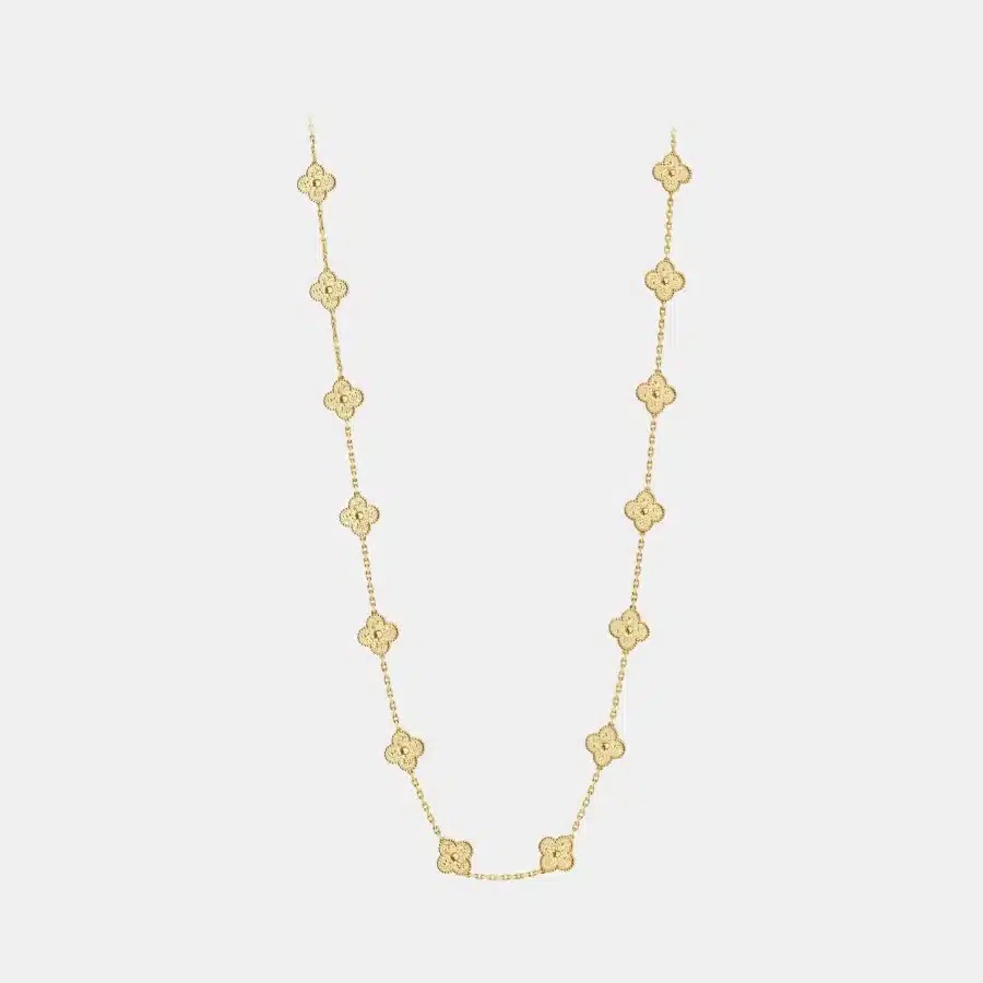 Collier Vintage Alhambra Van Cleef & Arpels en or jaune, 20 motifs — photographie du modèle, cote d’occasion GOLDMARKET