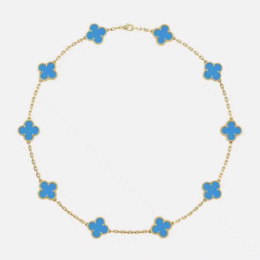 Collier Vintage Alhambra Van Cleef & Arpels en or jaune, agate 10 motifs — photographie du modèle, cote d’occasion GOLDMARKET
