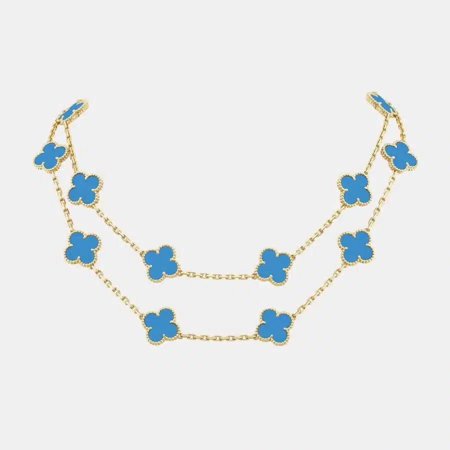 Collier Vintage Alhambra Van Cleef & Arpels en or jaune, agate — photographie du modèle, cote d’occasion GOLDMARKET