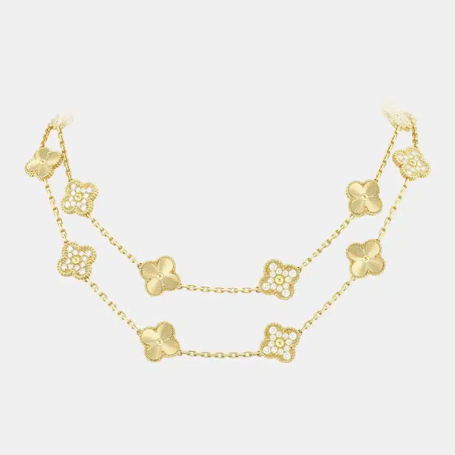 Collier Vintage Alhambra Van Cleef & Arpels en or jaune, diamant 4.83ct — photographie du modèle, cote d’occasion GOLDMARKET