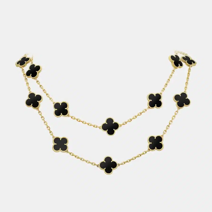 Collier Vintage Alhambra Van Cleef & Arpels en or jaune, onyx — photographie du modèle, cote d’occasion GOLDMARKET