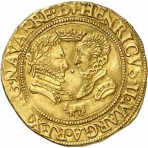 Avers Double ducat d'or - Henri II et Marguerite de Valois - 1577 - Seigneurie du Béarn
 (France - États) — pièce en or