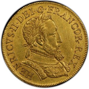 Avers Double Henri d'or à la Gallia - Henri II - 1554 - France — pièce en or