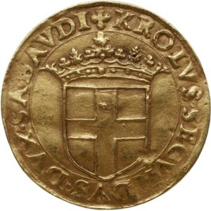 Avers Écu - Charles III de Savoie - 1543 - Ville assiégée de Nice
 (France - États) — pièce en or