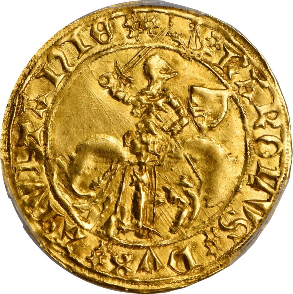 Avers Ecu d'or au chevalier - Charles de France - 1469-1472 - Duché d'Aquitaine
 (France - États) — pièce en or