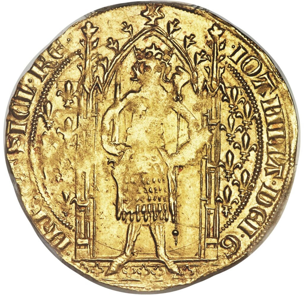 Avers Franc à pied - Jeanne de Naples 2e type - 1362-1382 - Comté de Provence
 (France - États) — pièce en or