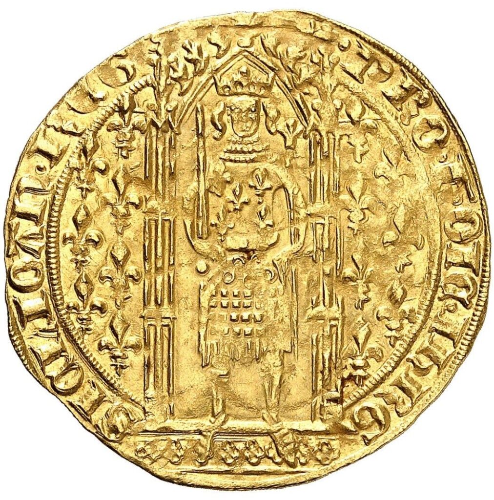 Avers Franc à pied - Jeanne de Naples 5e type - 1362-1382 - Comté de Provence
 (France - États) — pièce en or