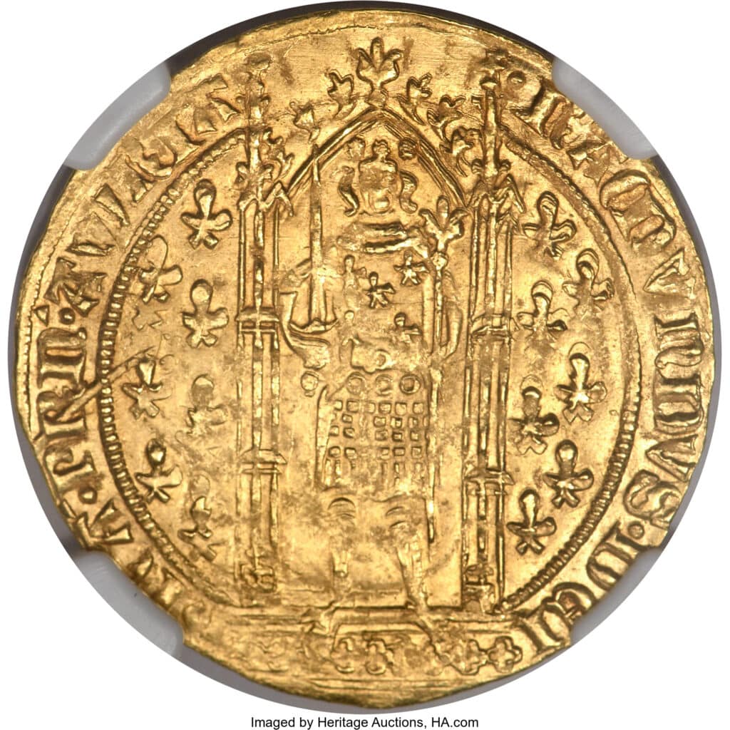 Avers Franc à pied - Raymond V - 1365-1393 - Principauté d'Orange
 (France - États) — pièce en or
