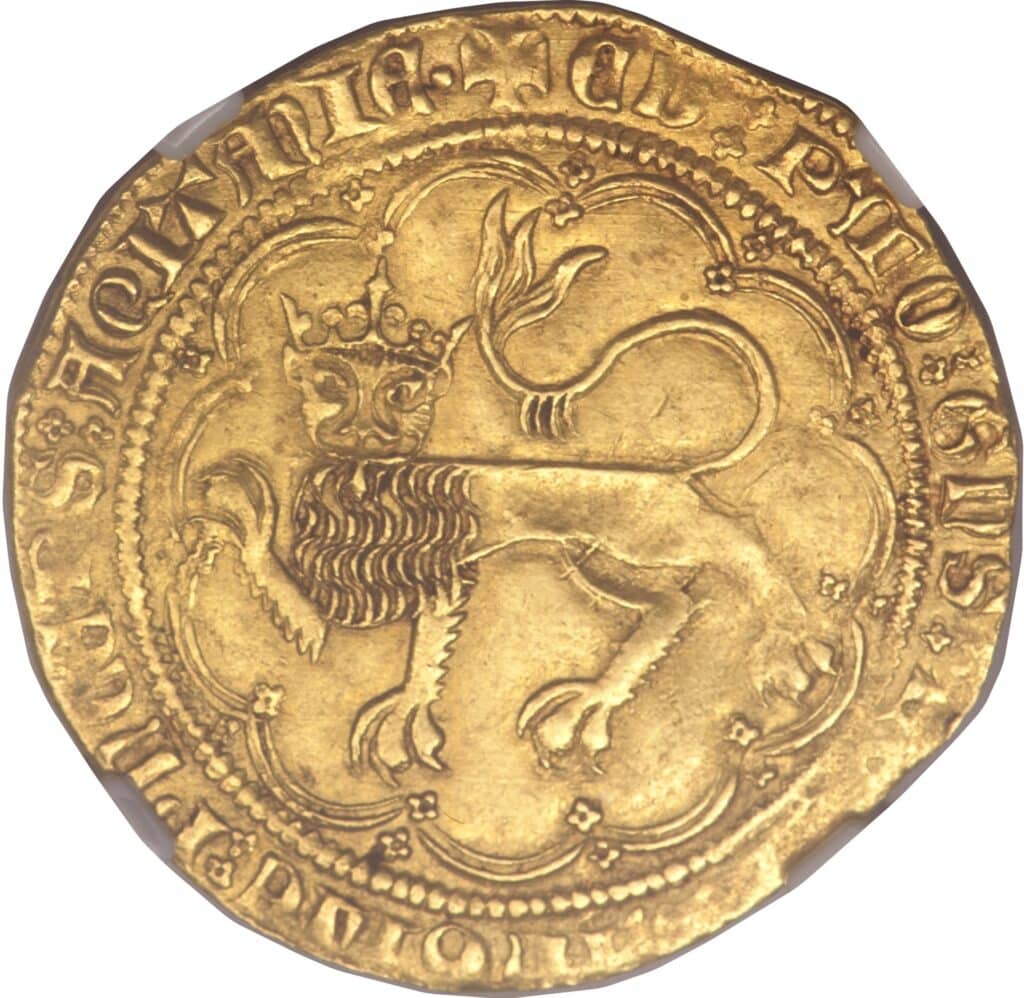 Avers Léopard d'or - Édouard IV le prince noir - 1362-1372 - Duché d'Aquitaine
 (France - États) — pièce en or