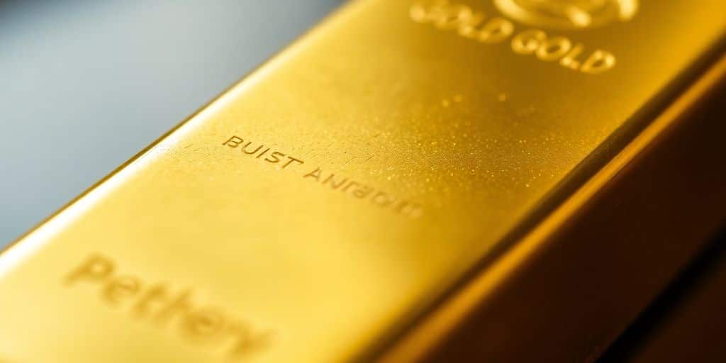 Lingot d'or brillant sur fond neutre.