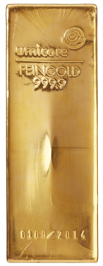 Lingot d’or Umicore de 12,5 kilogrammes, pur à 999,9 ‰