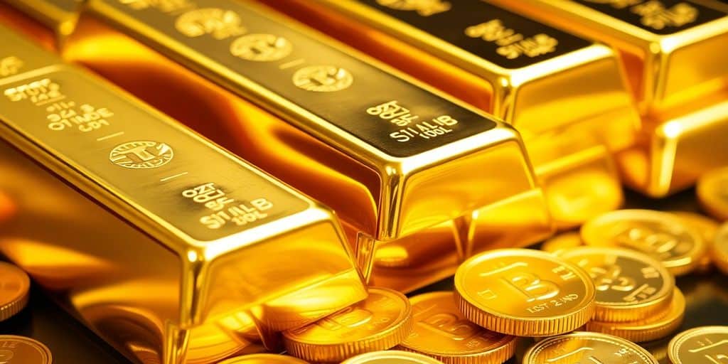 Lingots d'or et pièces d'or brillants.
