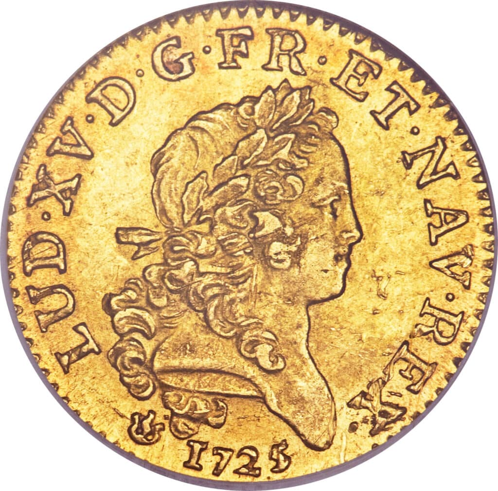 Avers Louis d'or dit "mirliton" aux grandes palmes - Louis XV - 1724-1725 - France — pièce en or