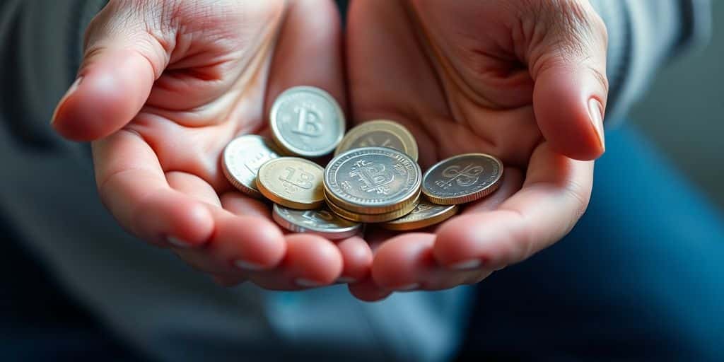 Main tenant une pièce d'argent brillante