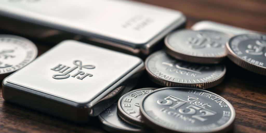 Monnaie et lingots d'argent sur une surface en bois.