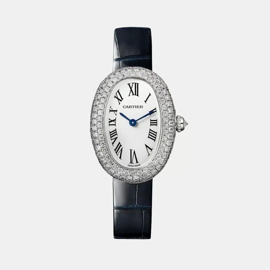 Montre Baignoire Cartier en or blanc, bijou d’occasion en très bon état