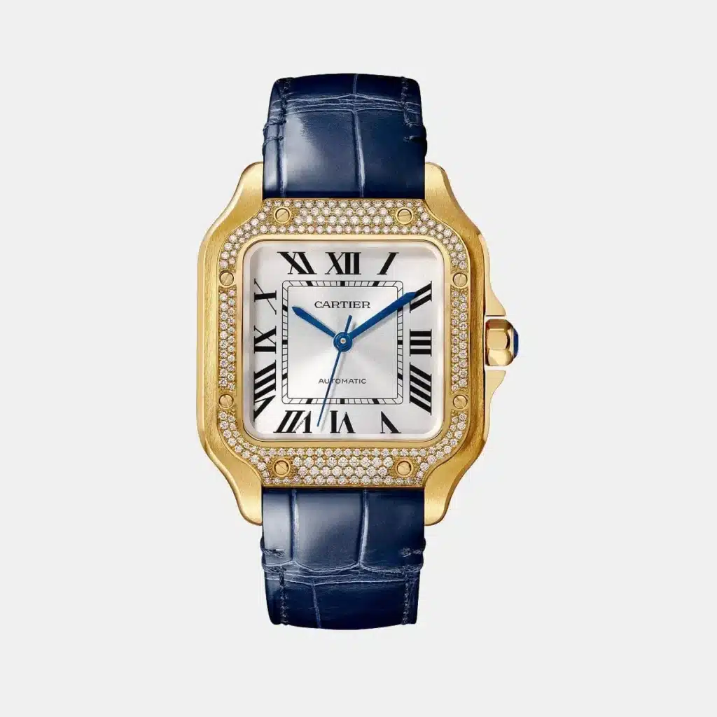 Montre Santos Cartier en or rose, bijou d’occasion en très bon état