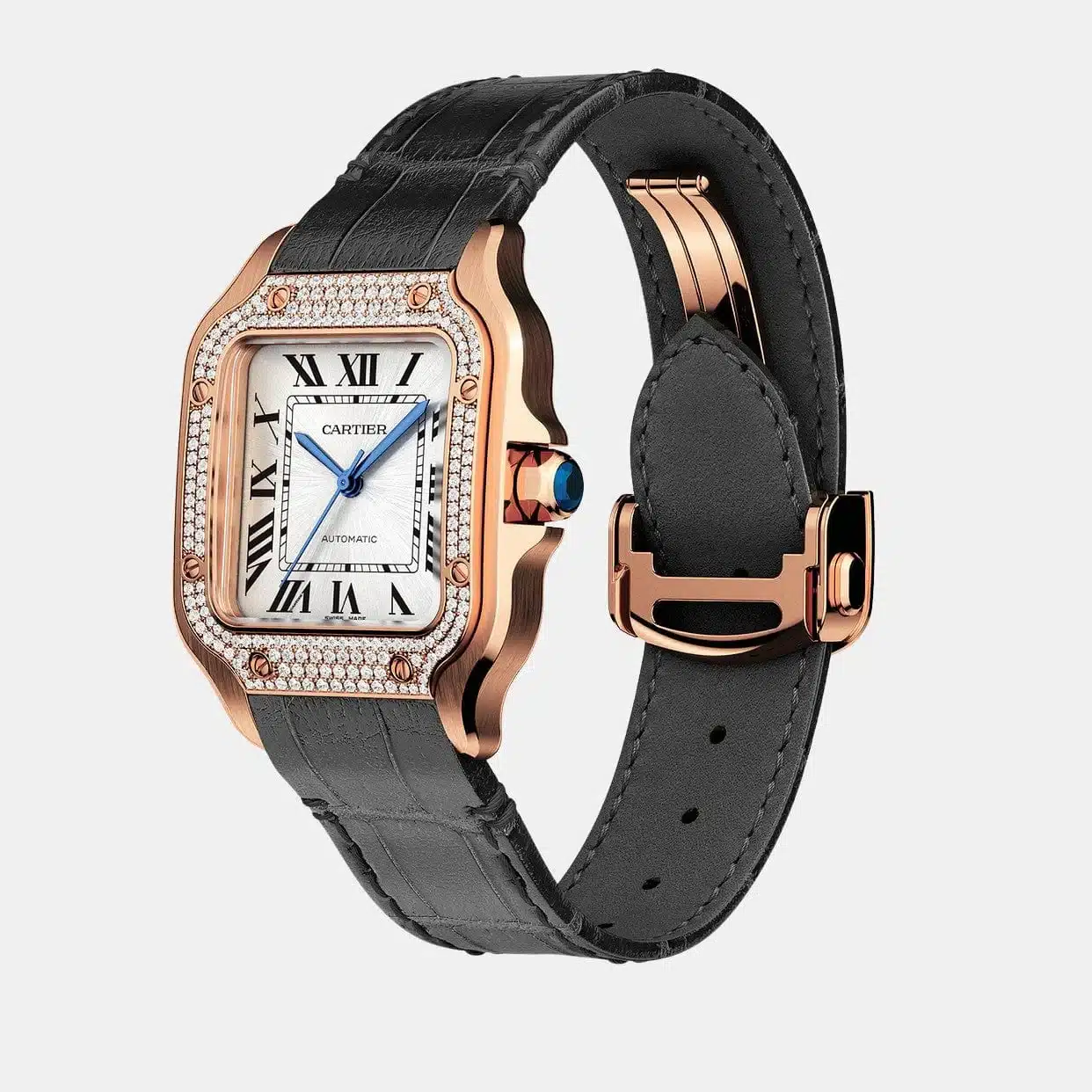 Montre Santos Cartier en or rose, diamant