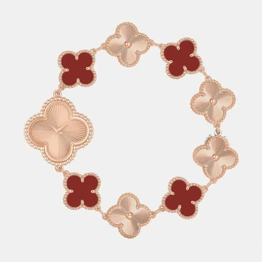Montre Sweet Alhambra Van Cleef & Arpels en or rose, cornaline — photographie du modèle, cote d’occasion GOLDMARKET