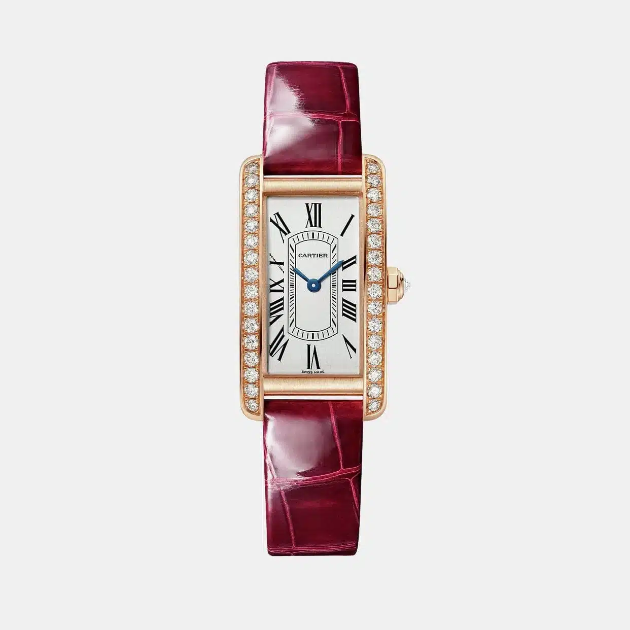 Montre Tank Américaine Cartier en or rose, diamant