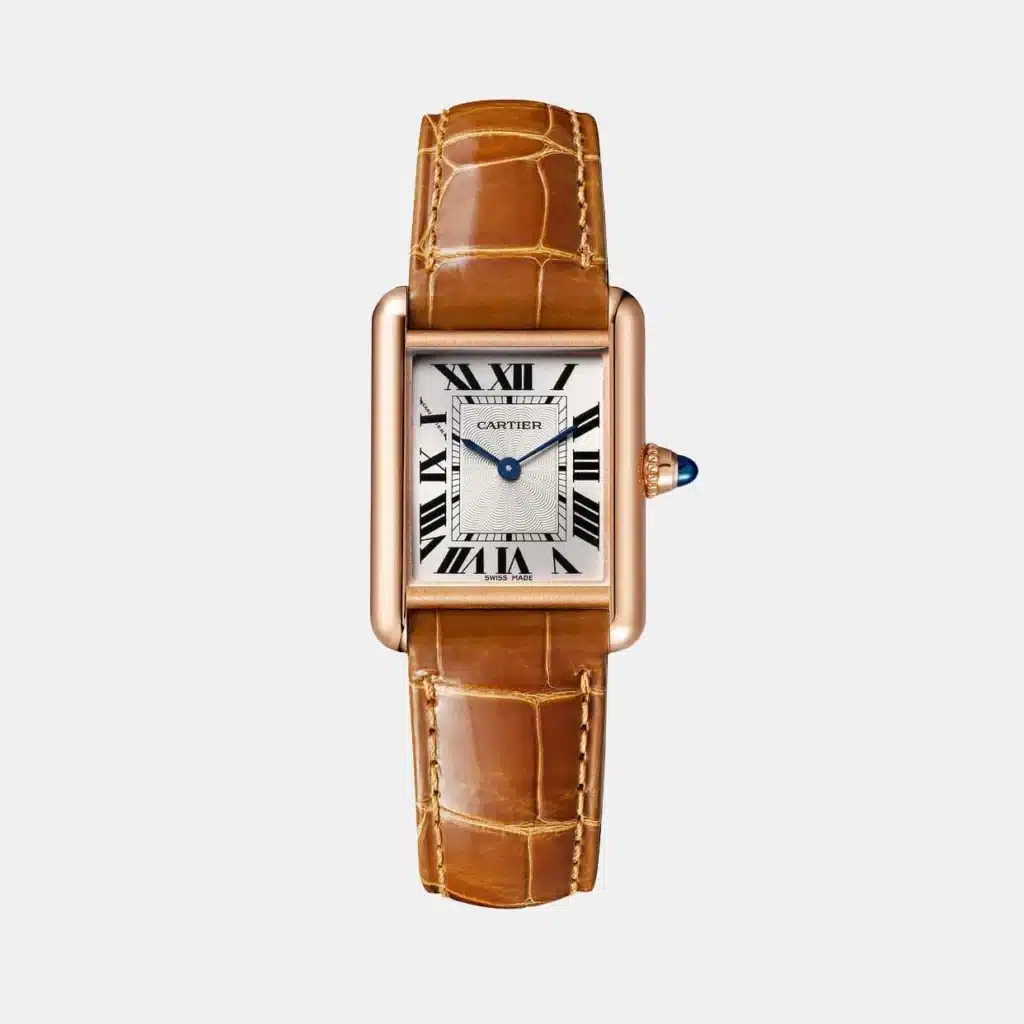 Montre Tank Cartier en or rose, bijou d’occasion en très bon état