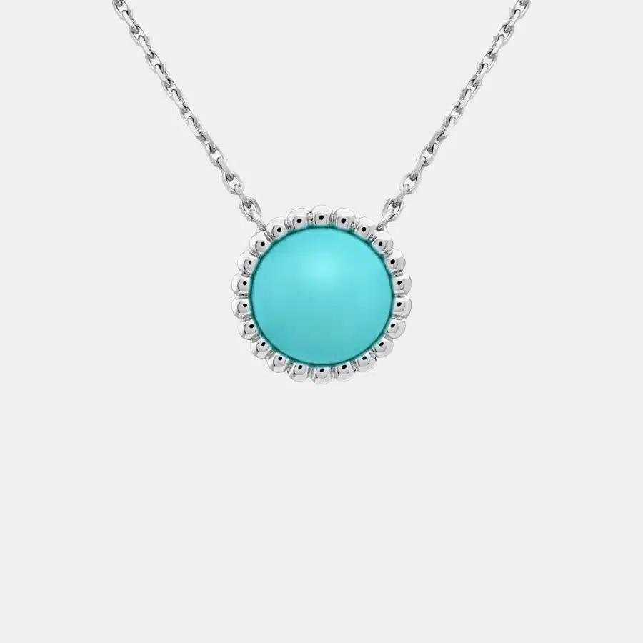 Pendentif Perlée Van Cleef & Arpels en or blanc, turquoise — photographie du modèle, cote d’occasion GOLDMARKET