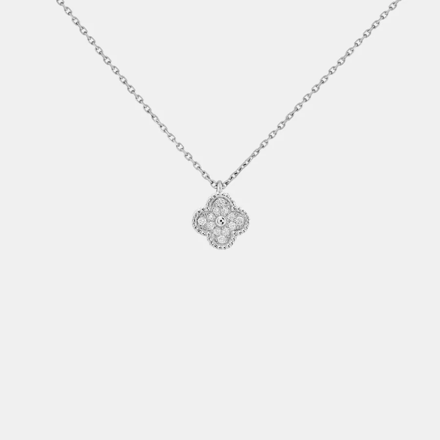 Pendentif Sweet Alhambra Van Cleef & Arpels en or blanc, diamant 0.08ct — photographie du modèle, cote d’occasion GOLDMARKET