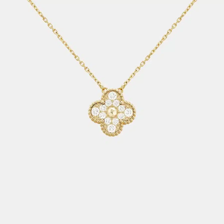 Pendentif Vintage Alhambra Van Cleef & Arpels en or jaune, diamant 0.48ct — photographie du modèle, cote d’occasion GOLDMARKET