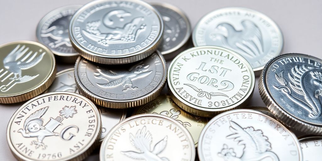 Pièces et lingots d'argent sur fond neutre.