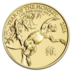 UK Lunar Année du Singe en Or - 31,1 g (1 Oz) - Royaume-Uni Face