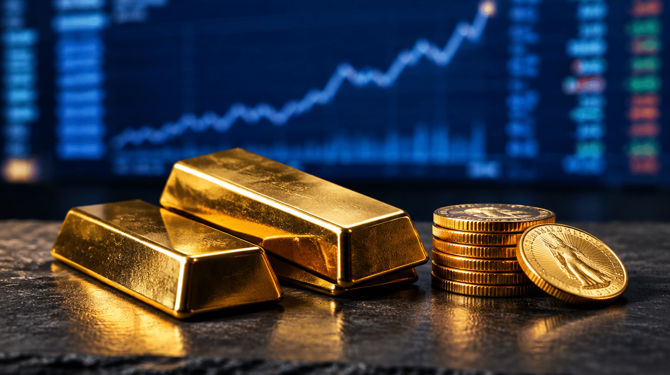 Lingots et pièces d’or devant un écran de cotation, le 16 septembre 2026